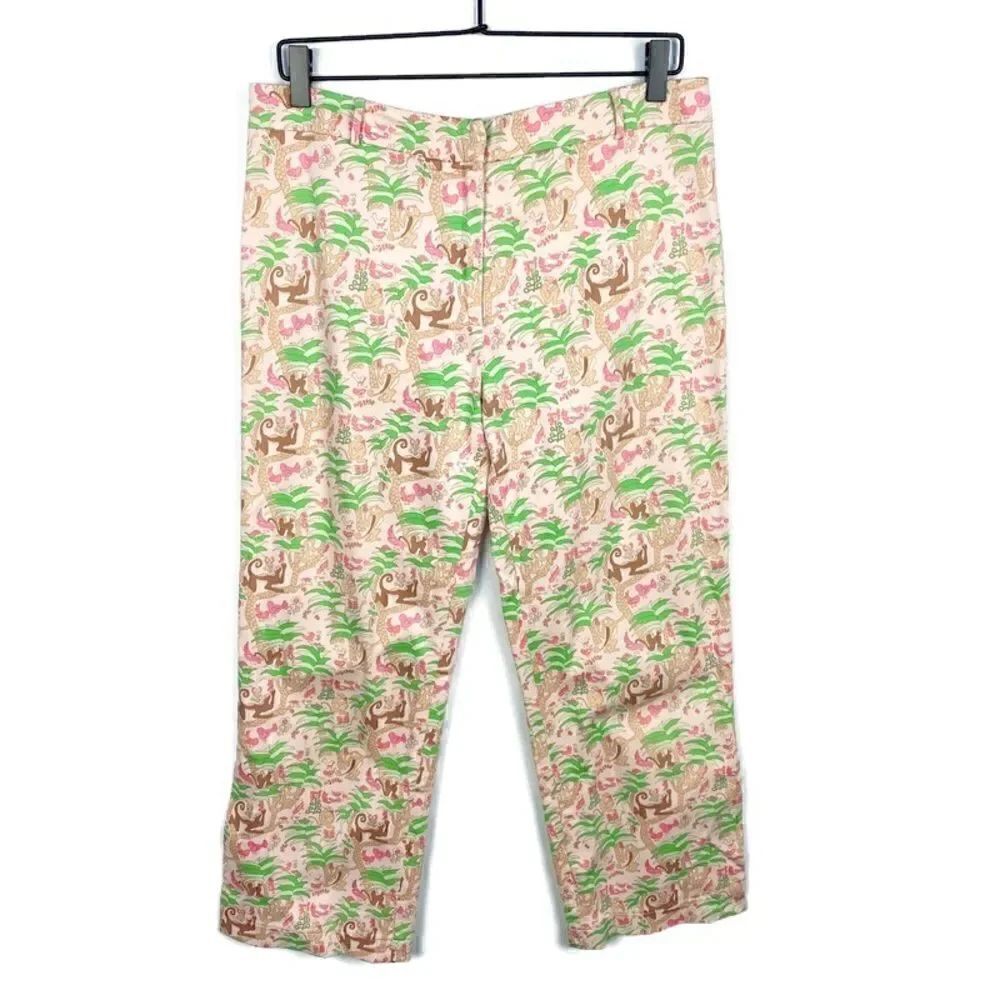 Vintage Tibi Jungle Print Pants Pink Green Animal Print Tropical Designer 10